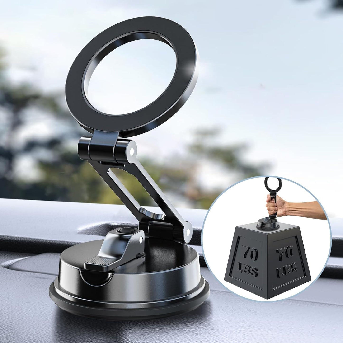 Magnetic Car Mount Never Falling - Dual-Fixing 360° Rotation Dashboard Holder for iPhone 15/14/13/12