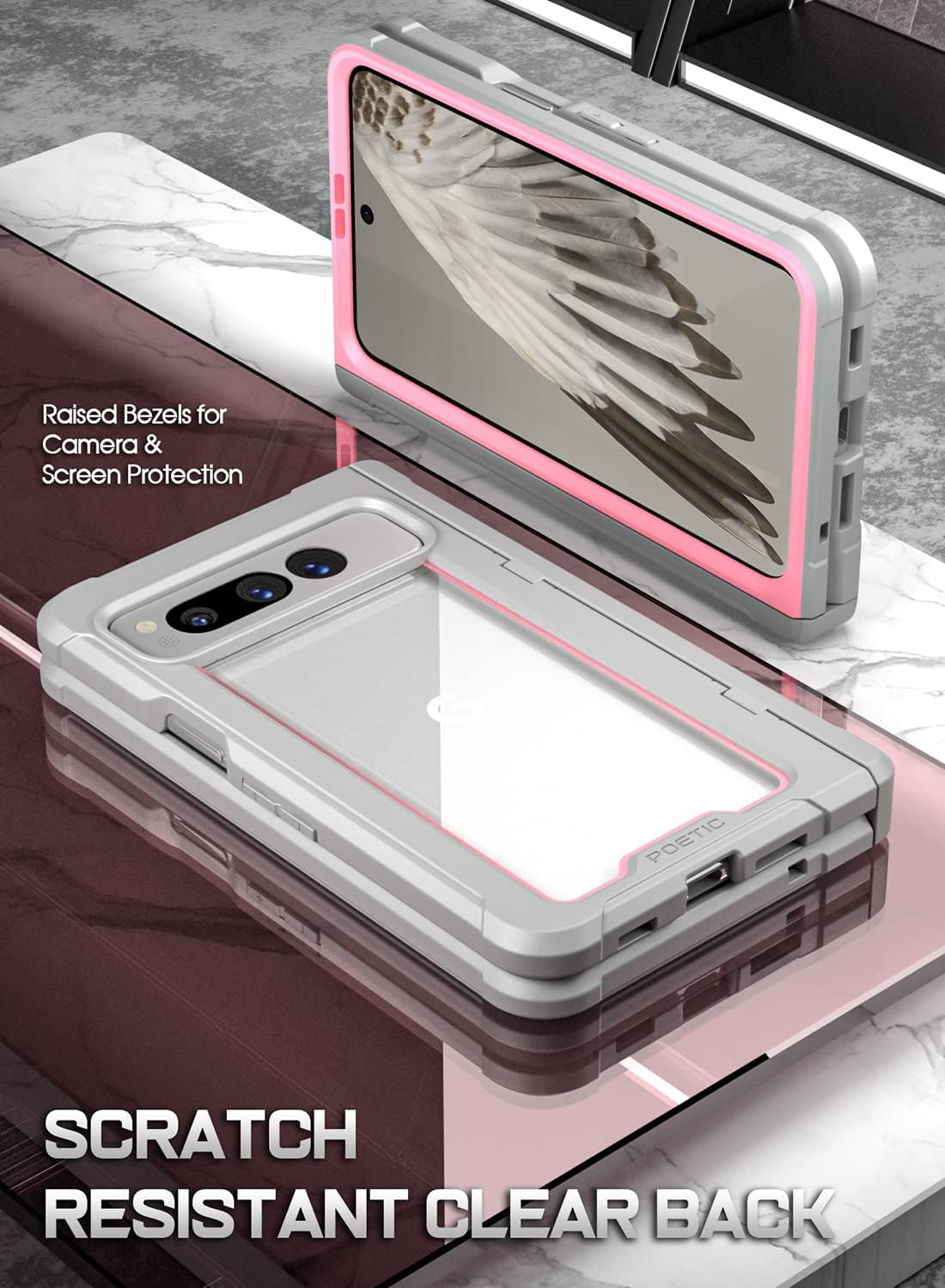 Poetic Guardian Case for Google Pixel Fold 5G, Ultra-Thin Full-Body Hybrid Shockproof Cover, Pink
