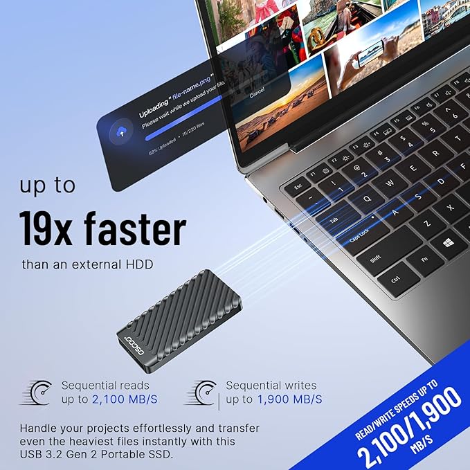 4TB External Hard Drive, Up to 2100MB/s, USB 3.2 Gen 2 Portable SSD, External Solid State Drive for Mac, Windows PC, Laptops, Gaming, iPhone — Ideal for File Backup, Content Creators & Videographers