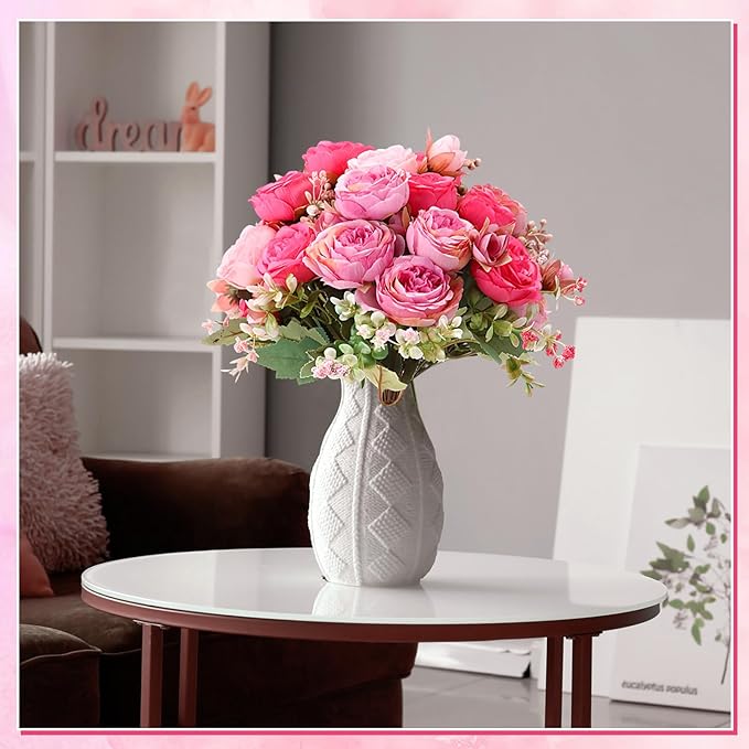 Geosar 8 Bundles Artificial Peonies Flowers Fake Silk Peony Bouquet Faux Peonies Flowers Bulk for Decoration Vase Floral Arrangements Wedding Party Table (Rose Pink,Light Pink)
