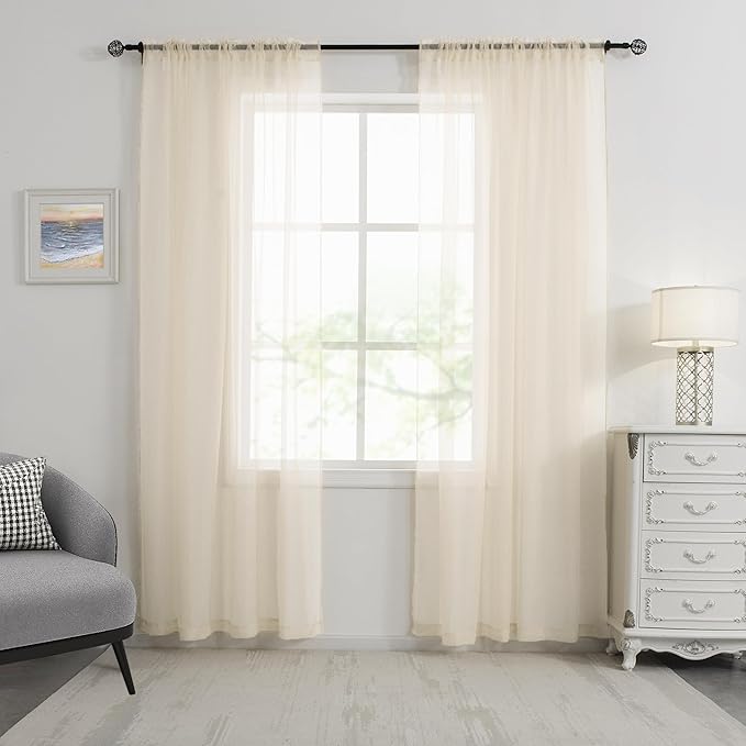 HUTO Beige Peach Ivory Cream Sheer Window Curtains 72 Inch Length Voile Curtains for Bedroom Living Room Nursery with Rod Pocket 2 Panels Each is 52 inches Wide