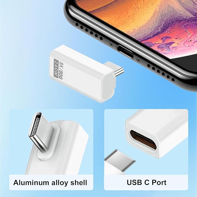 Danfetsoy 90 Degree USB C Adapter 80Gbps, 240W USB C 90 Degree Adapter Thunderbolt 5 Right Angle Type C Extender Coupler Connector for MacBook, Laptop, Tablet, VR, Camera, Smartphone, (White 2pack)