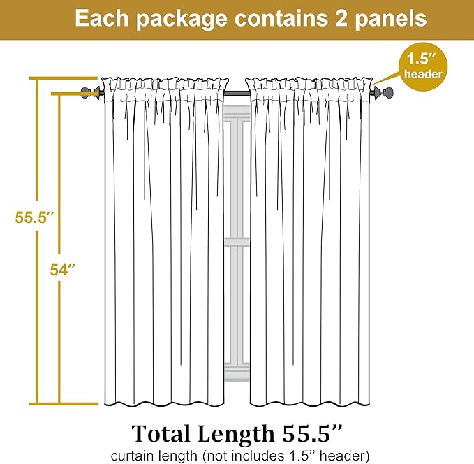 OWENIE Linen Blend Short Semi Sheer Curtains 54 inch Length 2 Panels Set for Small Window, Natural Curtain for Bedroom/Living Room, Rod Pocket Farmhouse Drapes, 2pcs, 40 W x 54 L