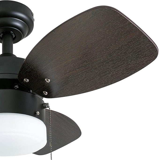 Honeywell Ceiling Fans Ocean Breeze Modern 30 Inch Ceiling Fan with Light, Pull Chain LED Indoor Fan with 3 Blades, Dark Brown Chestnut and Light Oak Blade Finish Options, Bronze (50602-01)