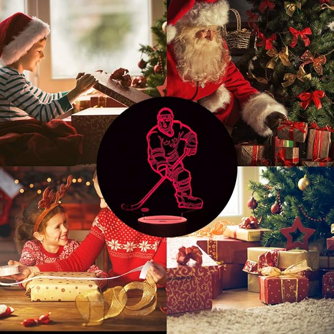 Hockey Player 3D Night Light Lamps for Kids 7 LED Color Changing Touch Table Desk Lamps Lighting Cool Toys Gifts Birthday Xmas Decoration for Sports Hockey Fan