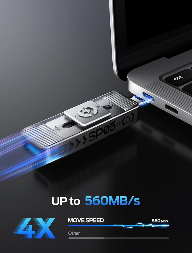 MOVE SPEED 1TB USB Drives, ThumbDrive with Dual Ports & Push-Pull Design — 560MB/s Read Speed, Type C + USB 3.2 Drive Portable ssd for iPhone 15/16/17/Android/Mac