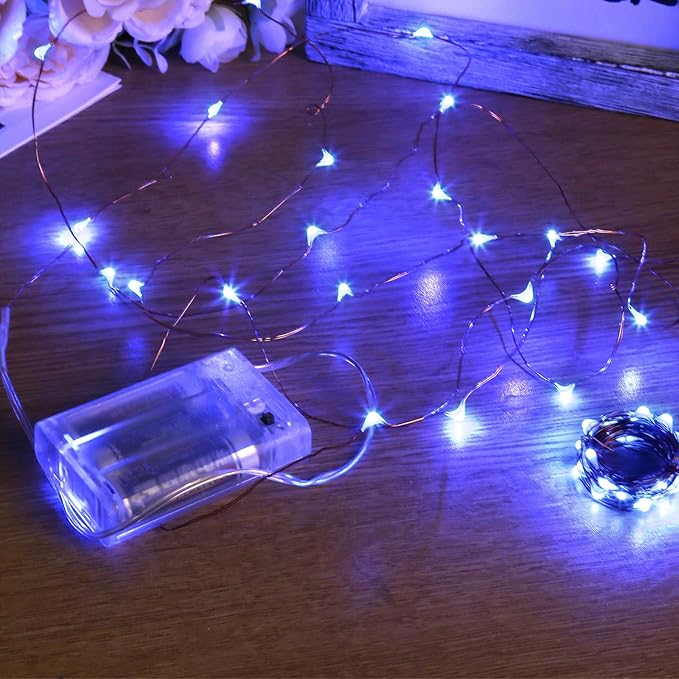 Sanniu Led Fairy Lights Battery Operated, 2 Packs Mini Battery Powered Copper Wire Starry String Lights for Christmas, Parties, Wedding, Bedroom, Patio, Indoor, Home Decoration (5m/16ft Blue)