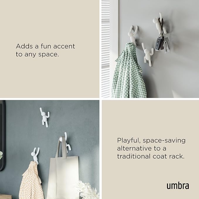 Umbra Buddy Wall Hooks, White, Set of 3