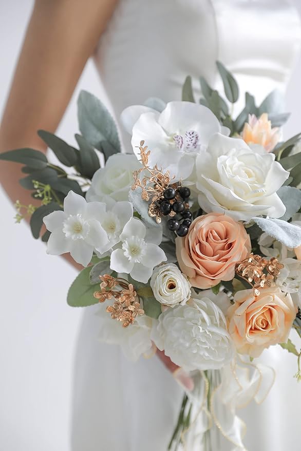 White Artificial Flowers Combo Silk Mix Fake Flowers Leaf for DIY Wedding Bouquets Centerpieces Arrangements Party Baby Shower Home Decorations