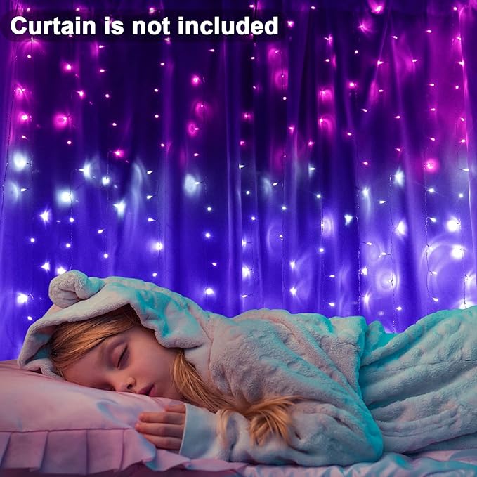 Curtain Lights Pink Purple Ombre Light Up String Curtain for Bedroom Wall Hanging Mermaid Fairy Lights for Teen Room Girls Room Decor Christmas Decoration Girls Gift (Pink & Purple)