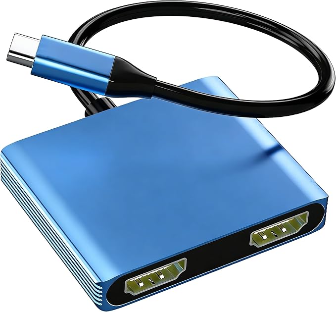USB C to Dual HDMI Adapter 4K@60Hz, Type C to HDMI Splitter for Extended Display, Dual Monitor Adapter for Laptop, Thunderbolt 4/3 Compatible with MacBook, Dell XPS 13/15, HP,(Mac OS ONLY Mirror Mode)
