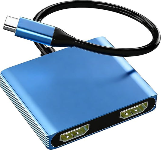 USB C to Dual HDMI Adapter 4K@60Hz, Type C to HDMI Splitter for Extended Display, Dual Monitor Adapter for Laptop, Thunderbolt 4/3 Compatible with MacBook, Dell XPS 13/15, HP,(Mac OS ONLY Mirror Mode)