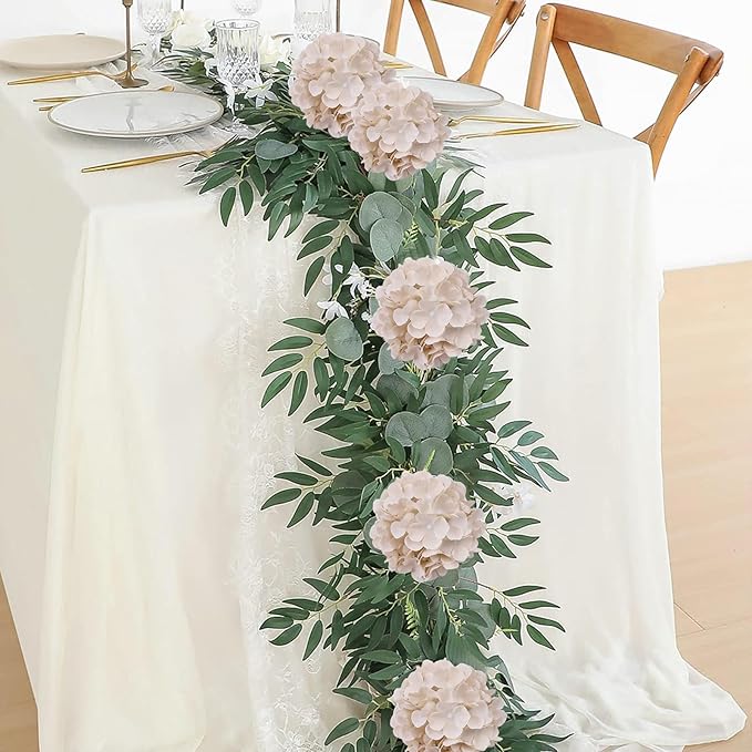 AVIVIHO Beige Hydrangea Artificial Flowers Bulk Pack of 10 Fake Flowers Hydrangea Silk Flowers with Stems for Western Boho Decor,Home,Wedding Party DIY Pampas Grass Florals Arrangement Decoration