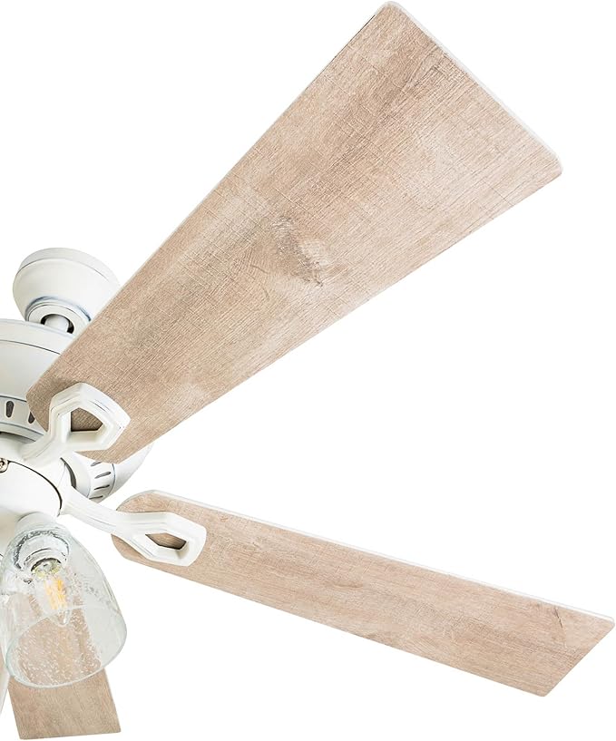 Prominence Home Glenmont, 52 Inch Farmhouse LED Ceiling Fan with Light, Pull Chain, Three Mounting Options, Dual Finish Blades, Reversible Motor - 50389-01 (Distressed White)