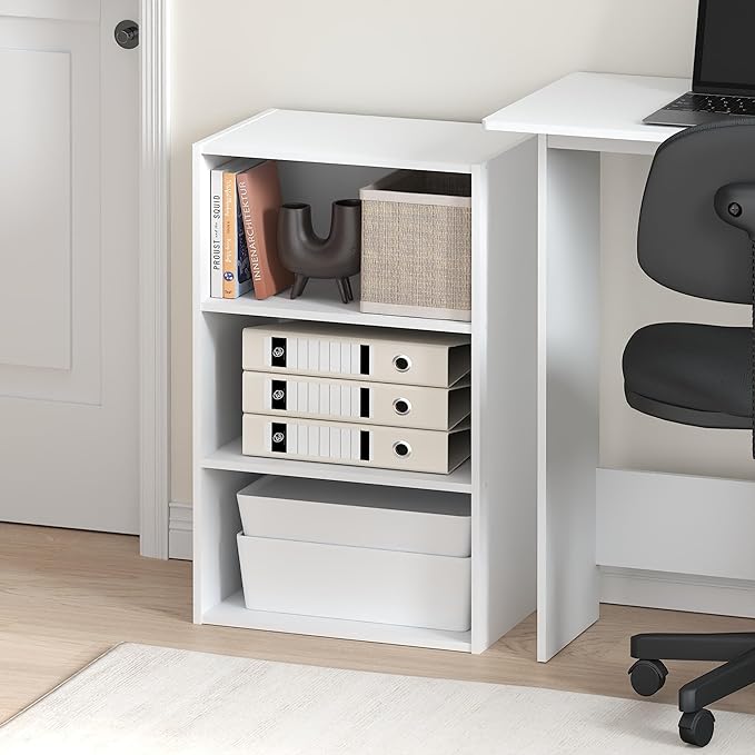 Furinno Basic Book Shelf, 3-Tier Bookshelf, Cube Storage Organizer Bookcase with Open Shelf, 11 x 17 x 26, for Living Room, Bedroom, Home Office, White