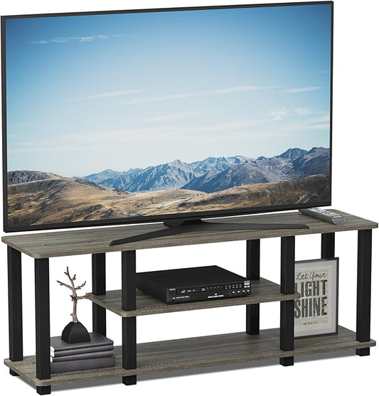 Furinno Turn-N-Tube No Tools 3D 3-Tier Entertainment TV Stand up to 50 inch TV, Square Tubes, French Oak Grey/Black