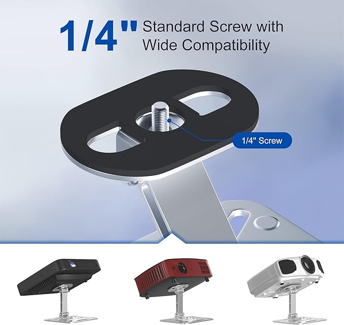 3 in 1 Desktop Projector Stand, Foldable Table Projector Mount with 1/4" Thread, 360° Rotation Projector Wall Mount Hanging Holder Compatible with Most Projectors for Home, Office