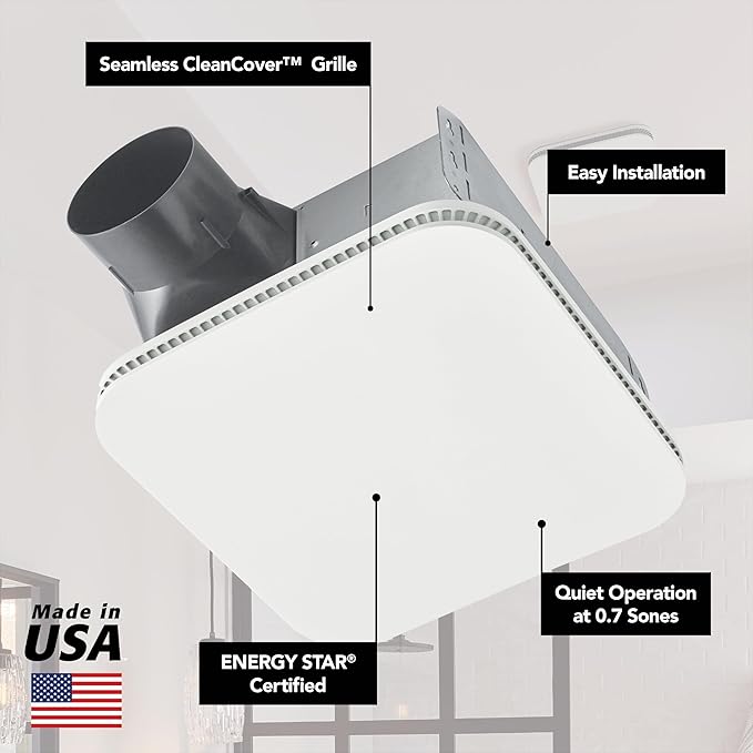Broan-NuTone Bathroom Exhaust Fan – Easy Retrofit Without Attic Access, Ultra-Quiet 0.7 Sones, 80 CFM, ENERGY STAR Certified, Made in USA, Moisture & Odor Control with Easy-Clean Grille