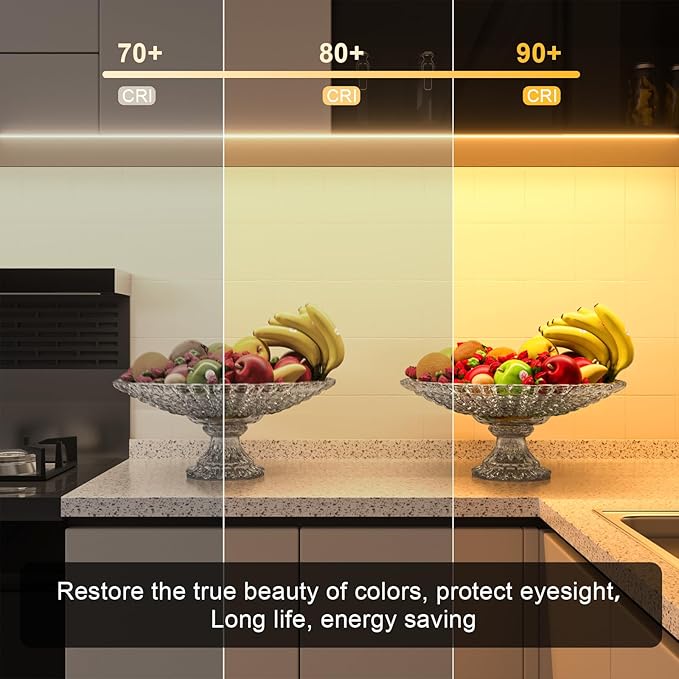 WOBANE Under Cabinet Lights,Flexible COB LED Strip Light,Under Counter Lights for Kitchen,Mirror, Ceiling,Room,TV,Shelf,Closet,ETL Listed,6.6ft,640LEDs,3000K Warm White,900lm