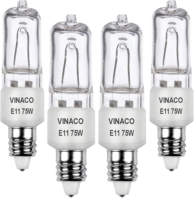 VINACO E11 Bulb, JDE11 120V 75W Halogen Light Bulbs, T4 Mini Candelabra Base, High Output 1150lm, Warm White 2700K, Dimmable, 4-Pack for Ceiling Fan Light Bulbs