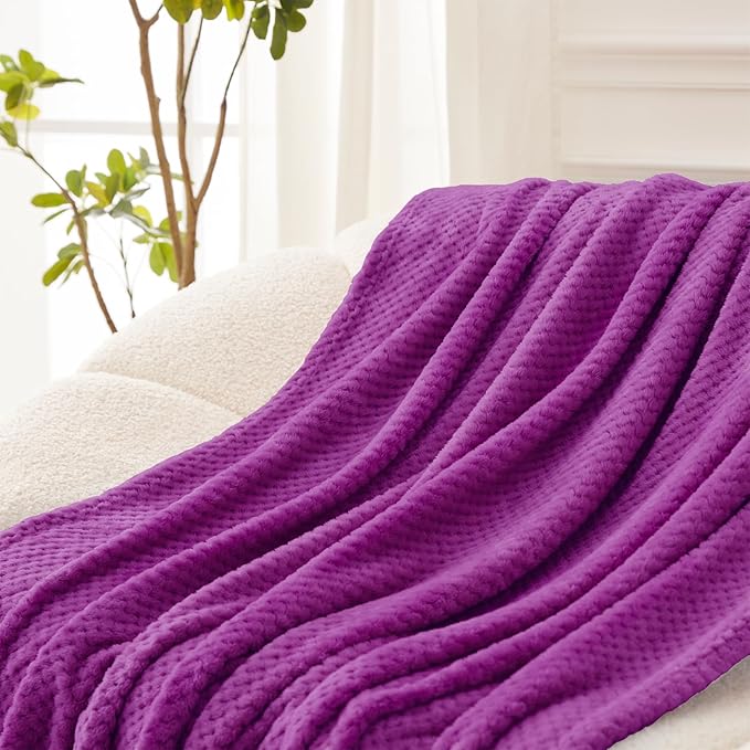Exclusivo Mezcla Fleece Bed Blanket Queen Size, Super Soft and Warm Blankets for Couch, Sofa and Bed Waffle Textured, Cozy, Fuzzy and Lightweight (Purple, 90x90 Inches)