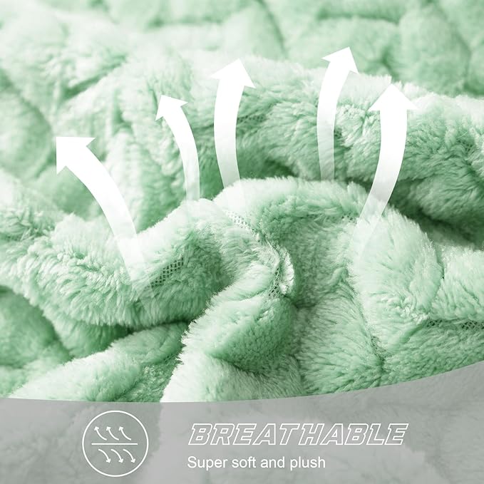 Exclusivo Mezcla Fleece Throw Blanket for Couch, 50x70 Inches Soft Cozy Jacquard Flannel Blankets, Lightweight Fuzzy Plush Warm Throws for Winter, Light Green
