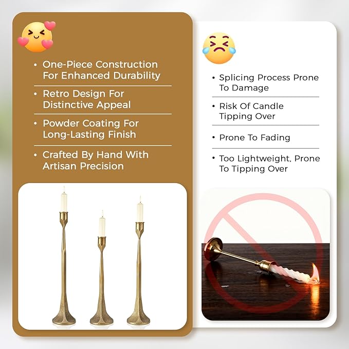Gold Taper Candle Holder 3-Pack - Elegant Candlestick Holders for Wedding, Table, Party Decor - Holds 3/4 inch Taper Candles