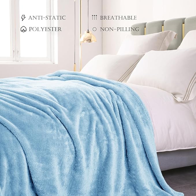 Exclusivo Mezcla Plush Fuzzy Fleece Bed Blanket King Size, Super Soft, Fluffy and Warm Blankets, Suitable for All Seasons (Light Blue, 90x104 Inches)