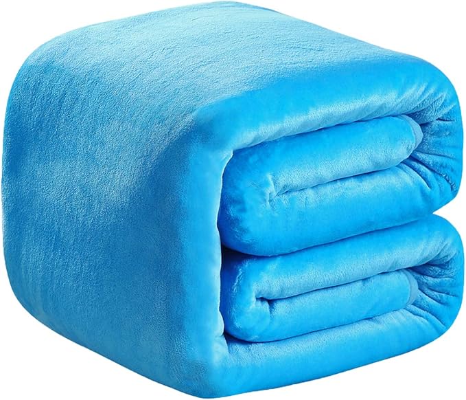 Polar Fleece Throw Blankets Travel Size Light Blue for The Bed Extra Soft Brush Fabric Super Warm Sofa Throw Blanket 50" x 61"(Lake Blue Travel)