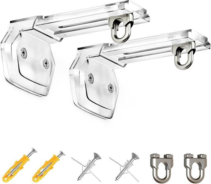 Universal Projector Screen Mount Bracket,Adjustable Wall & Ceiling L-Brackets with Closed Hooks,1.4"–4" Extension,66 lbs Capacity,Includes Full Hardware for Home Theater & Outdoor Screens,Clear