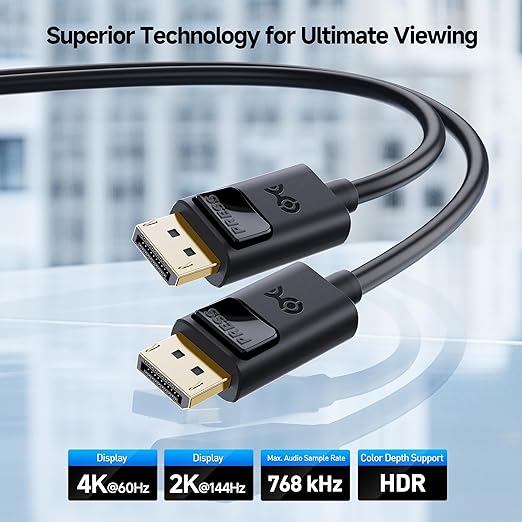 Cable Matters 4K DisplayPort to DisplayPort Cable - 15ft, Supports up to 4K@60Hz, 2K@144Hz, Male to Male Computer Monitor Cable, DP Cord, Black