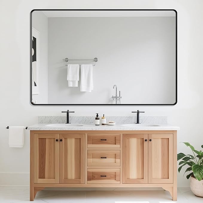 Suidia Bathroom Mirror, 36" x 55" Wall Mirror Metal Framed, Bathroom Vanity Mirror for Living Room Bedroom Bathroom Entryway, Black, Rounded Corner Style