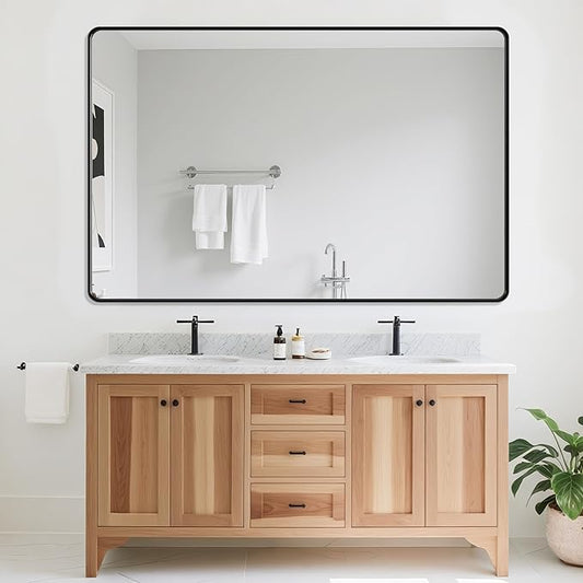 Suidia Bathroom Mirror, 36" x 55" Wall Mirror Metal Framed, Bathroom Vanity Mirror for Living Room Bedroom Bathroom Entryway, Black, Rounded Corner Style