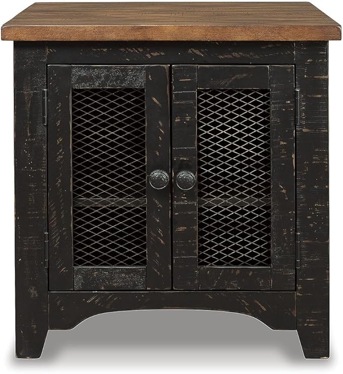 Signature Design by Ashley Valebeck Farmhouse Rectangular End Table with Storage, Distressed Brown & Black Finish