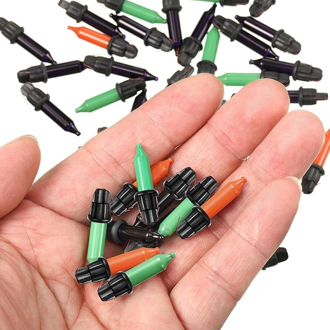 60Count 2.5V Christmas 50/100/150/200 Count Mini Incandescent Wire String Lights Replacement Bulbs Indoor/Outdoor Christmas Lights Decor for Home Xmas Tree (Black Base with Orange, Green, Black Bulb)