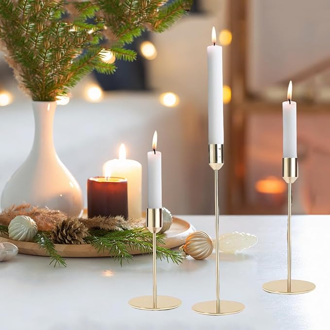 Gold Candlestick Holders Bulk, Taper Candles Holder for Table Centerpiece Set of 27 Metal Candle Sticks Holders Stand Candelabra Candle Holder for Christmas, Wedding, Dinning, Home Decor