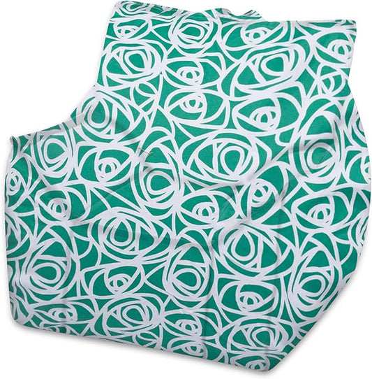 Posh Creations Structured Comfy Bean Bag Chair for Gaming, Reading, and Watching TV, Newport Chair, Canvas - Roses Mint