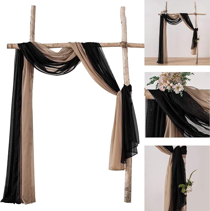 MIULEE Black Window Scarf Valance for Halloween Party - Sheer Curtain Scarf Topper Window Treatment Decorative Drapes for Wedding Arch Ceremony Canopy Bed, Swag Curtain One Panel, 37"x 216"