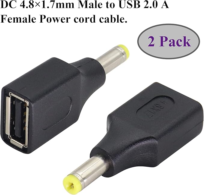 2 Pack 5V USB to DC 4.8x1.7mm Power Plug Extender Adapter for USB & DC Devices