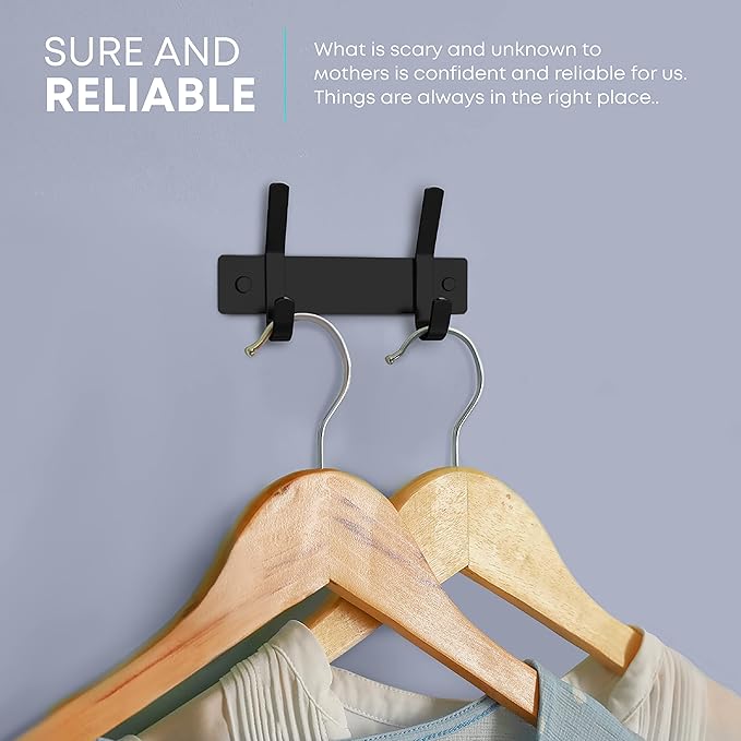 Matte Black Small Coat Rack Wall Mount – 6 Inch Stainless Steel Hook Rail with 2 Double Coat Hooks – Wall Mounted Entryway Organizer for Coats, Hats, Bags, Towels, Robes, Closet or Bathroom - 2 Pack