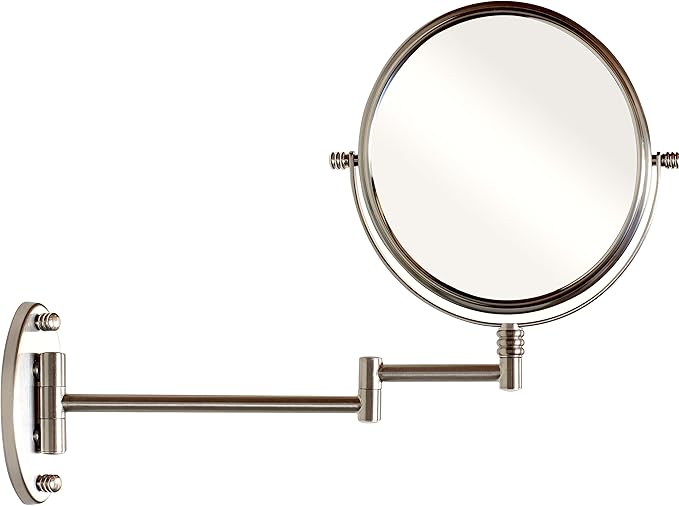 Deco Brothers Wall Mount Extendable Mirror, 8 Inch Double Sided with 7X Magnification, Nickel