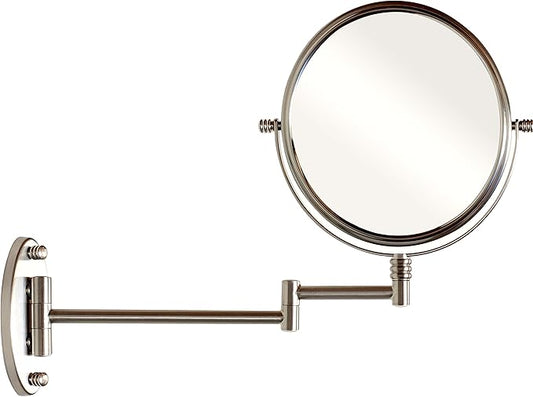 Deco Brothers Wall Mount Extendable Mirror, 8 Inch Double Sided with 7X Magnification, Nickel