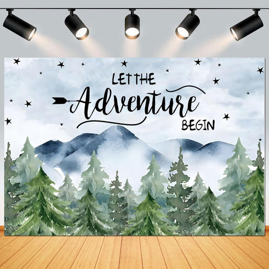 Yeele 10x8ft Watercolor Green Mountain Forest Baby Shower Backdrop, Let The Adventure Begin Photography Decor