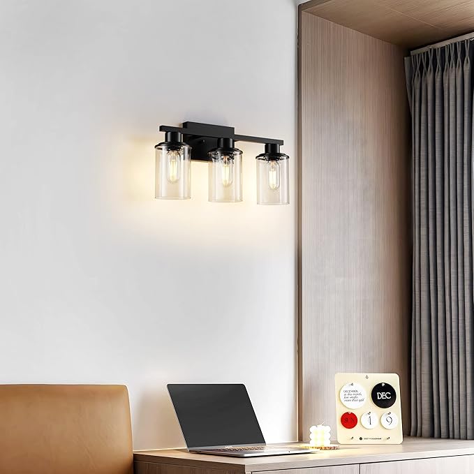 Black Bathroom Vanity Light Fixtures Over Mirror 3-Light Wall Sconce Lamp Lighting Fixtures