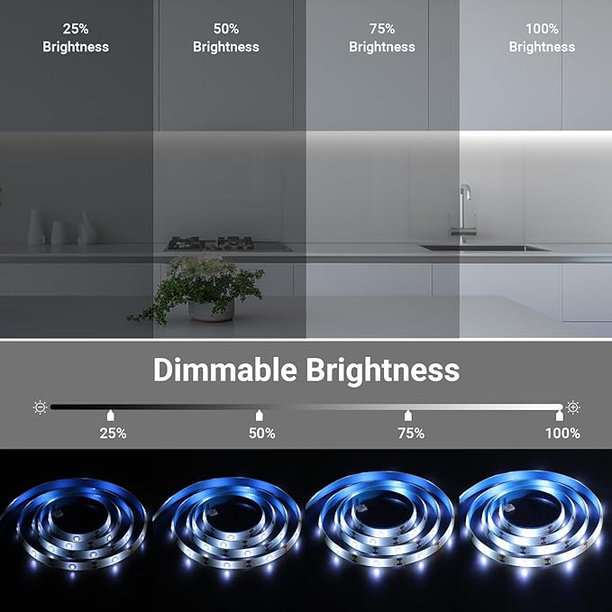 Battery Powered Strip Lights White with Remote, 3.3FT Led Strip Light with 8 Modes, Dimmable, Timer, Self-Adhesive, Cuttable, Waterproof