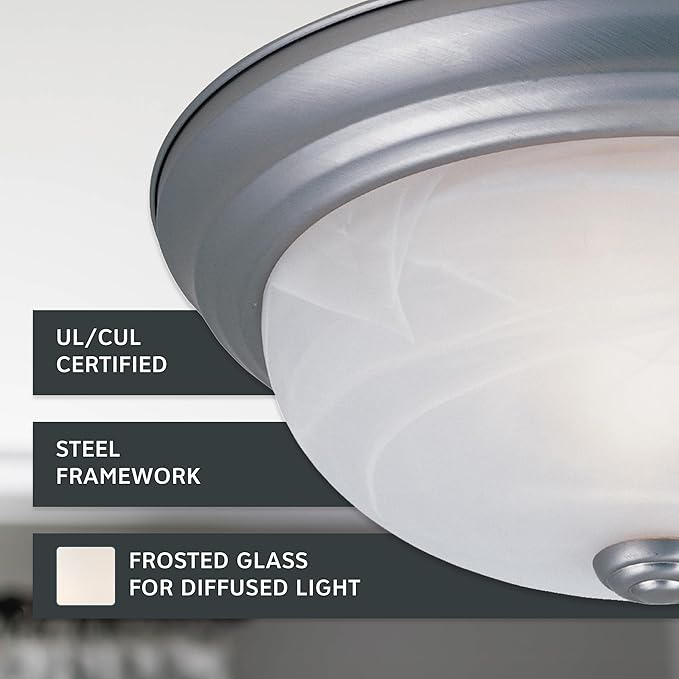 Designers Fountain 13 in 3-Light Flush Mount Ceiling Light, Pewter with Alabaster Glass Shade, 1257M-PW-AL