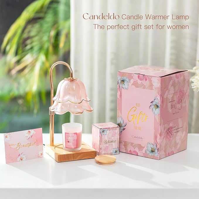Mom Birthday Gifts for Women: Candle Warmer Lamp with Scented Candles Dimmable Pink Flower Wax Warmer with Timer Christmas Day Housewarming Gift