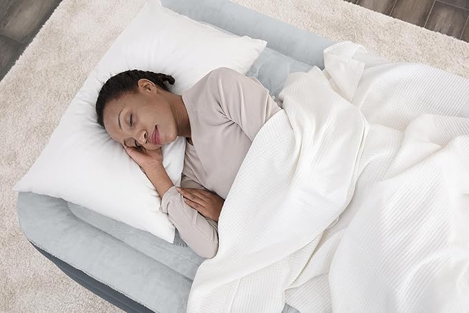 SleepLux Twin Air Mattress | Supersoft Snugable Top, Extra Durable Tough Guard with Built-in Pillow | Raised 18" Airbed with Built in Pump + USB Charger (69086E) , Grey