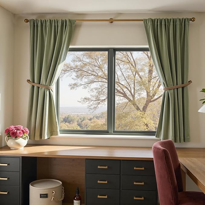 Lazzzy Velvet Blackout Curtains Thermal Insulated Room Window Drapes Super Soft Luxury Curtains for Living Room Bedroom Rod Pocket 2 Panels, Olive Sage, 52" W x 63" L