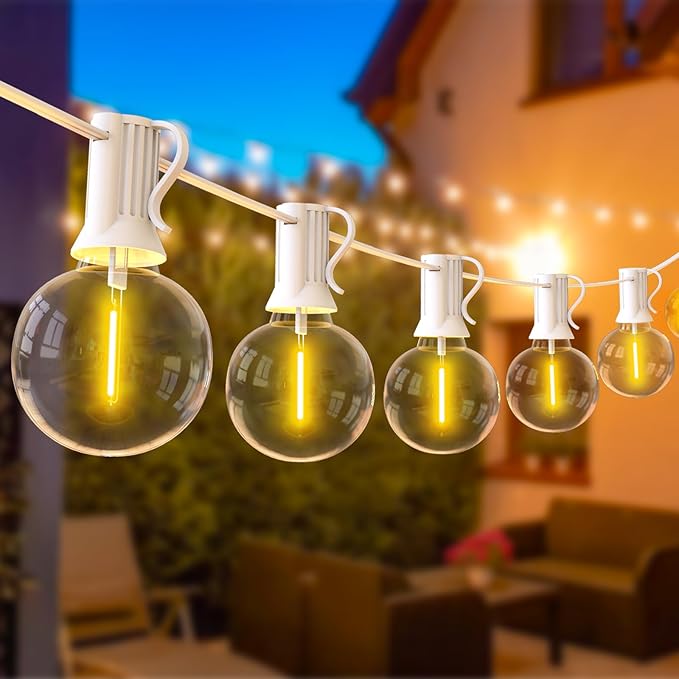 100ft 2-Pack Outdoor String Lights,Dimmable G40 LED String Lights with 52 Shatterproof Clear Bulbs UL Approval Waterproof Globe 1W 2700K Outdoor Lighting for Backyard Porch Cafe Party Wedding Garden